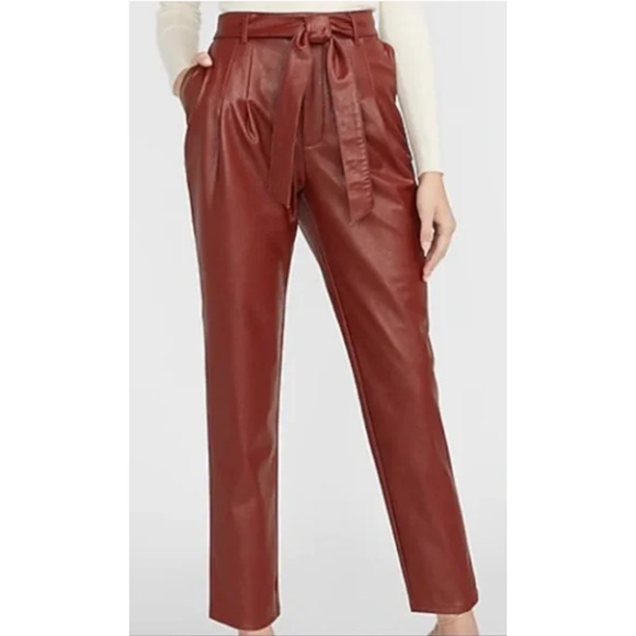 Lilly's Closet Super High Waisted Vegan Leather Belted Ankle Pants Large - Picture 1 of 8